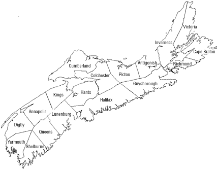 map and counties of Nova Scotia